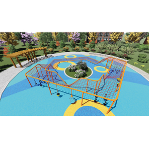 Parco giochi in rete con corda da arrampicata con altalena e rotatoria